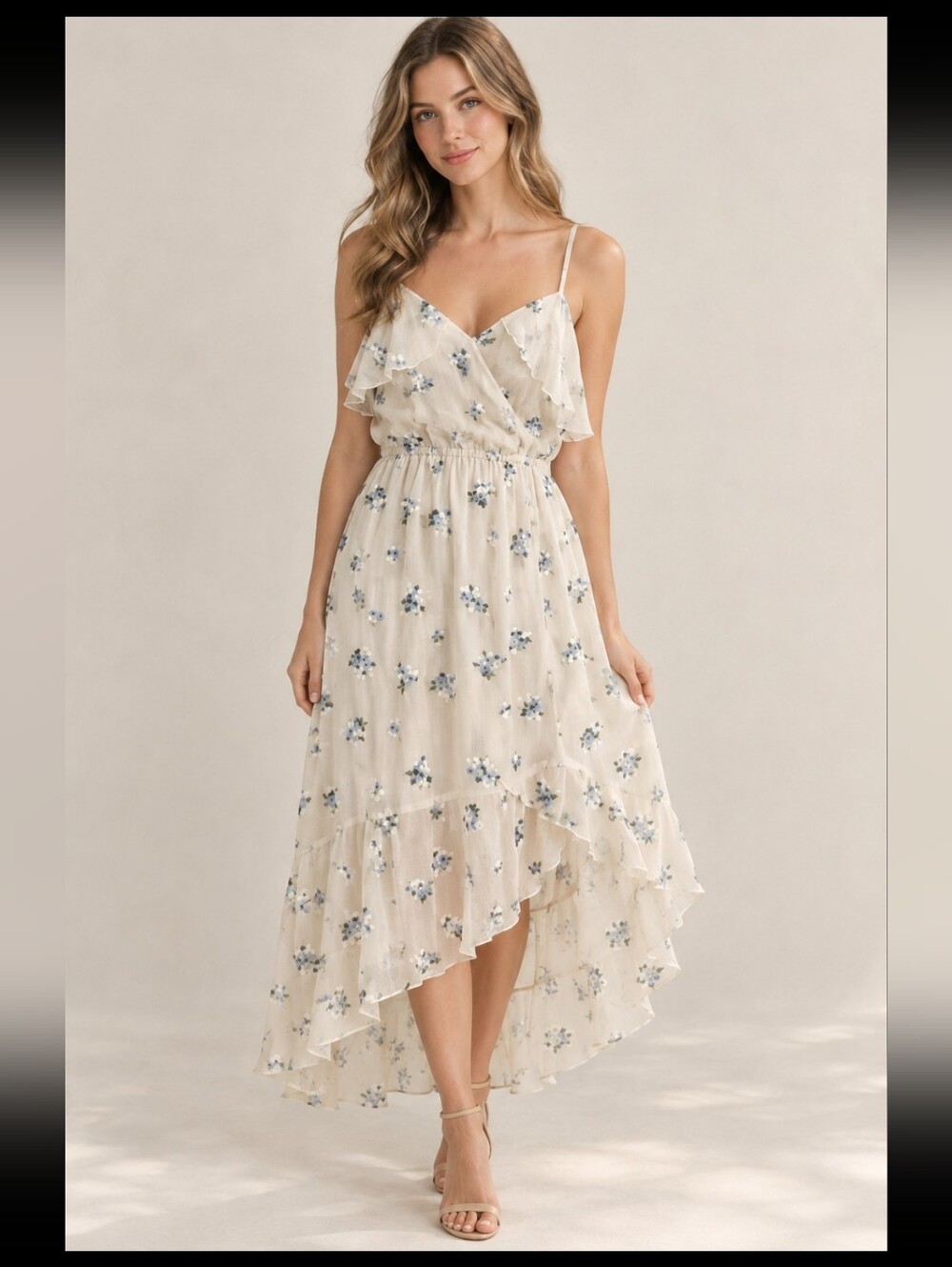 Nanette Lepore Thin Strap Ruffle Midi Floral Dress, 4